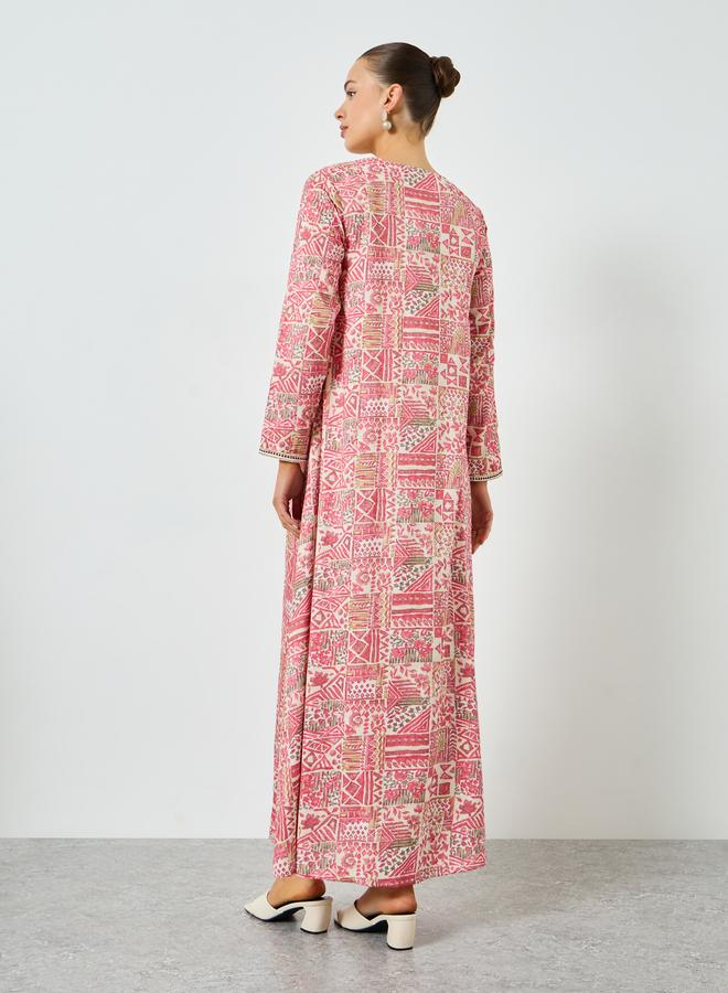 Maxim Creation Pink Printed Embroidered A-Line Jalabiya - Image 5